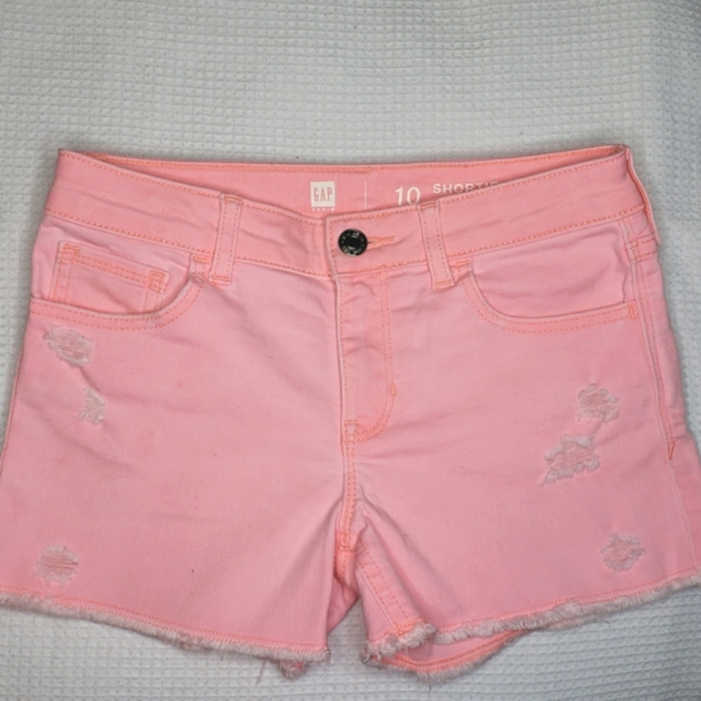 Gap Girls 10 Flamingo Pink Stretch Denim Distressed Cutoff Jean Shorts